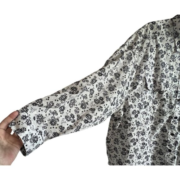 Lee Womens Floral Button-Up Long Sleeve Shirt XXL Cotton Black White Frontier - Picture 4 of 7